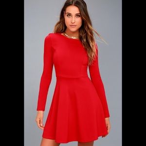 Lulus Forever chic red long sleeve dress NWT